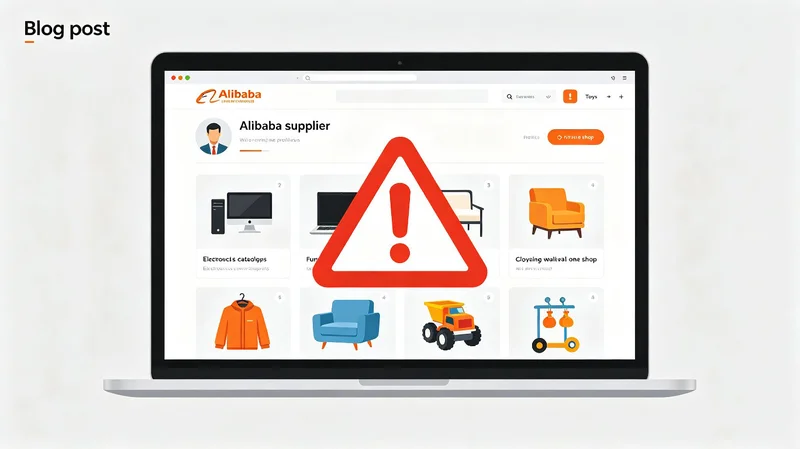 an Alibaba supplier profile with unrelated product categories as a red flag