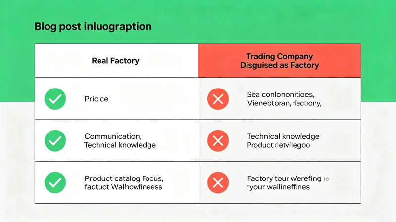 Comparison chart showing differences between real factories and trading companies disguised as factories